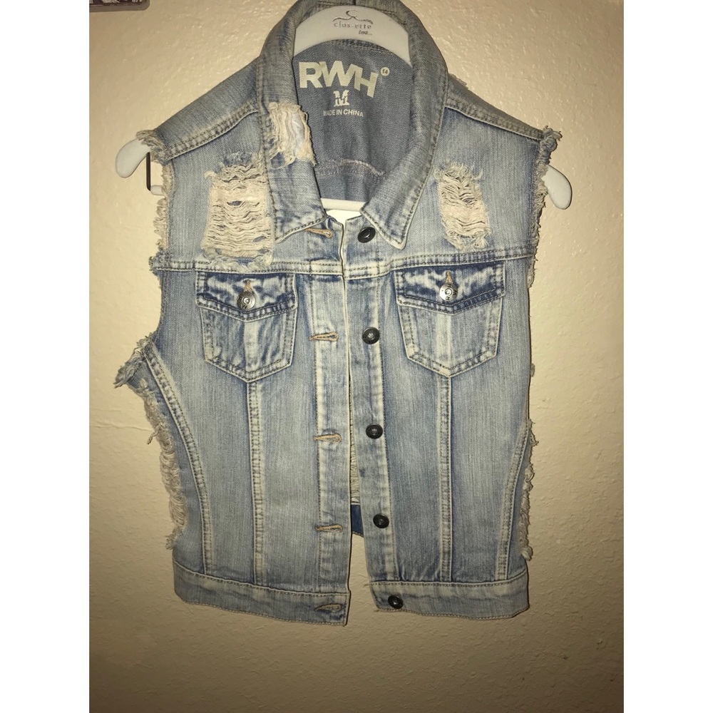 Distressed denim vest