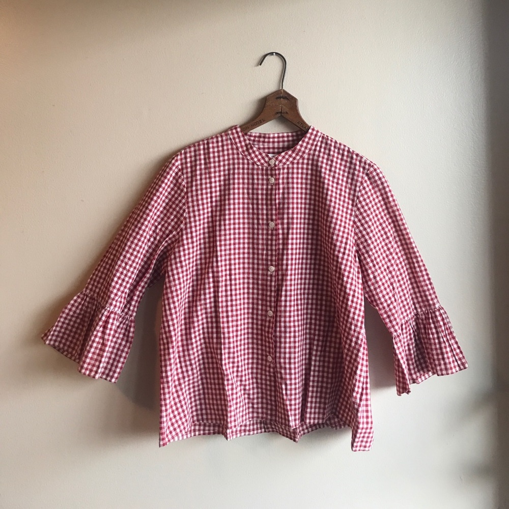 Madewell Gingham Bell Sleeve Button Up