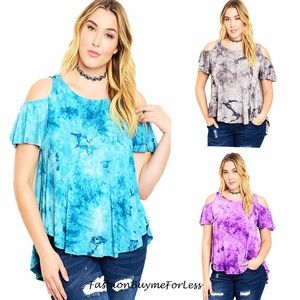 Purple Hippy Tie Dye Cold Shoulder Tunic Shirt Top