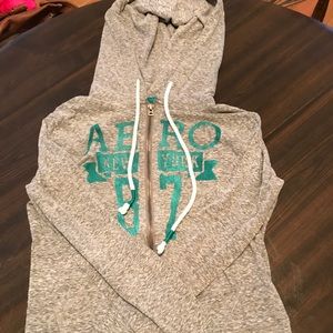 Grey/teal aero zip up hoodie
