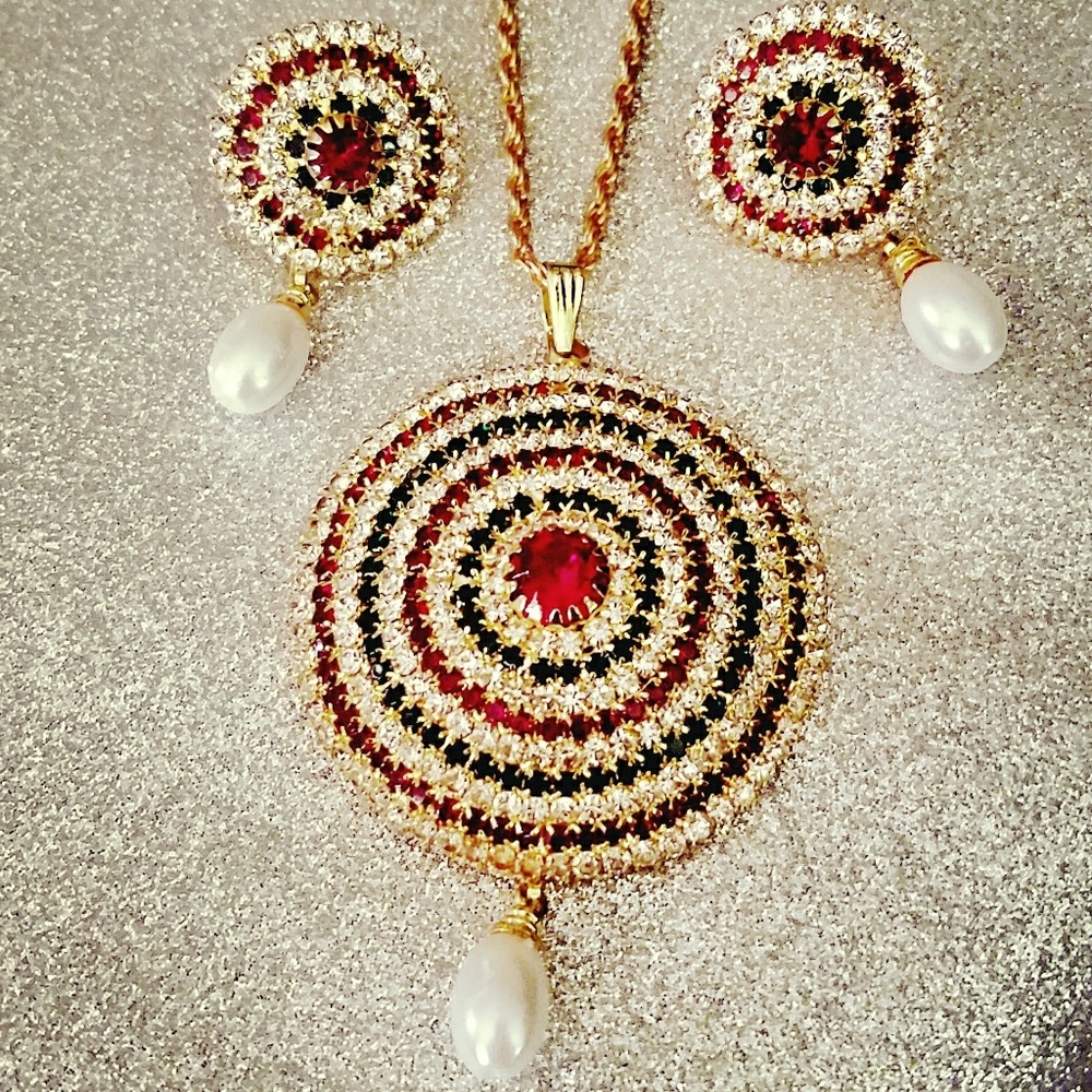 Bollywood cz rhinestone pendant and earrings set