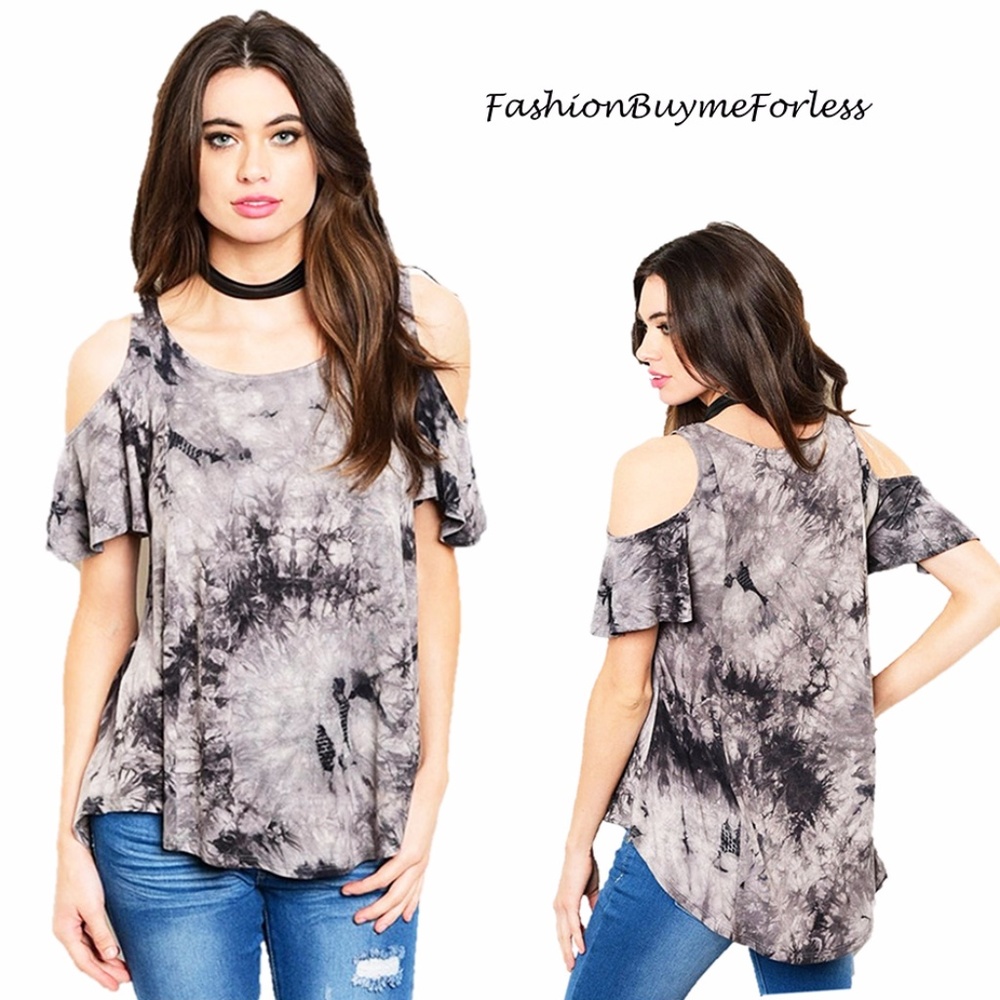 Hippie Tie Dye Cold Shoulder Peasant Tunic Top