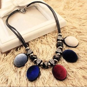 Vintage multi color velvet charm short necklace