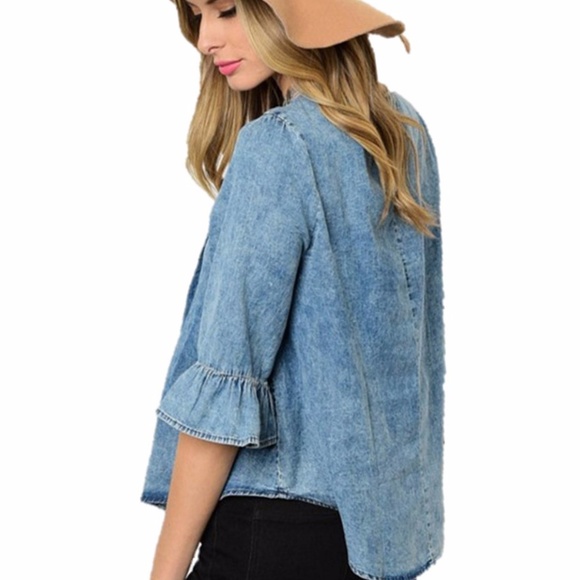 Hippie Denim 3/4 Sleeve Pleated Peasant Tunic Top - Picture 6 of 7