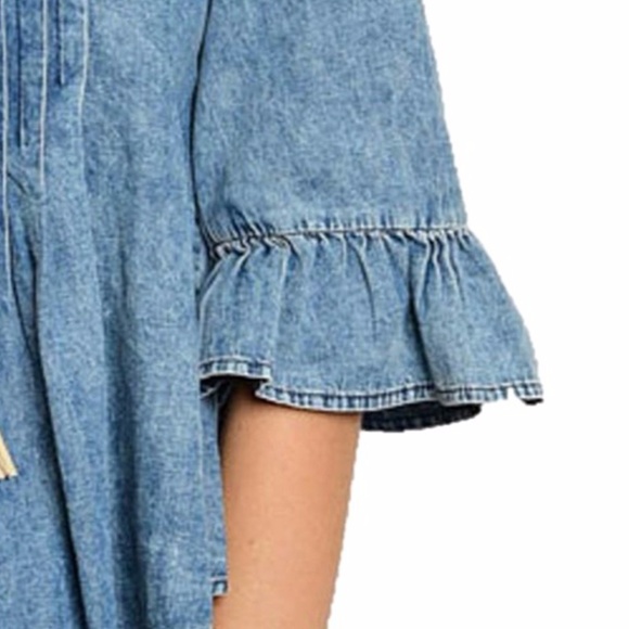 Hippie Denim 3/4 Sleeve Pleated Peasant Tunic Top - Picture 3 of 7