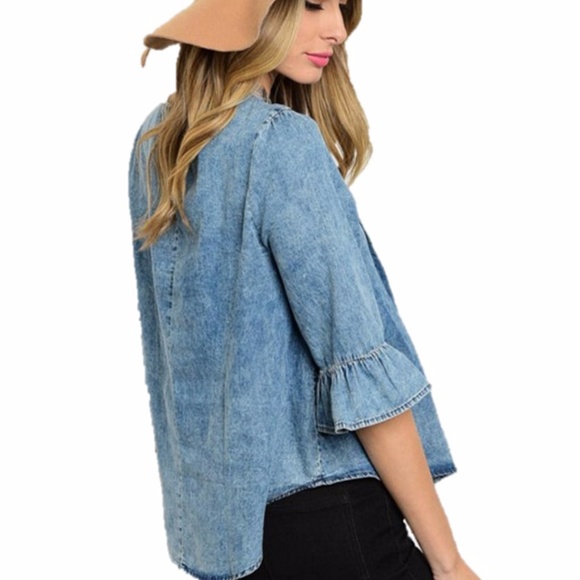 Hippie Denim 3/4 Sleeve Pleated Peasant Tunic Top - Picture 5 of 7