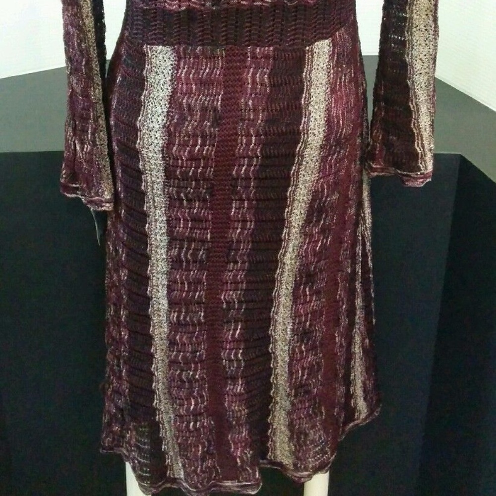 NWT INC Striped Knit Dress Burgundy Scoop Neck Med - Picture 7 of 8