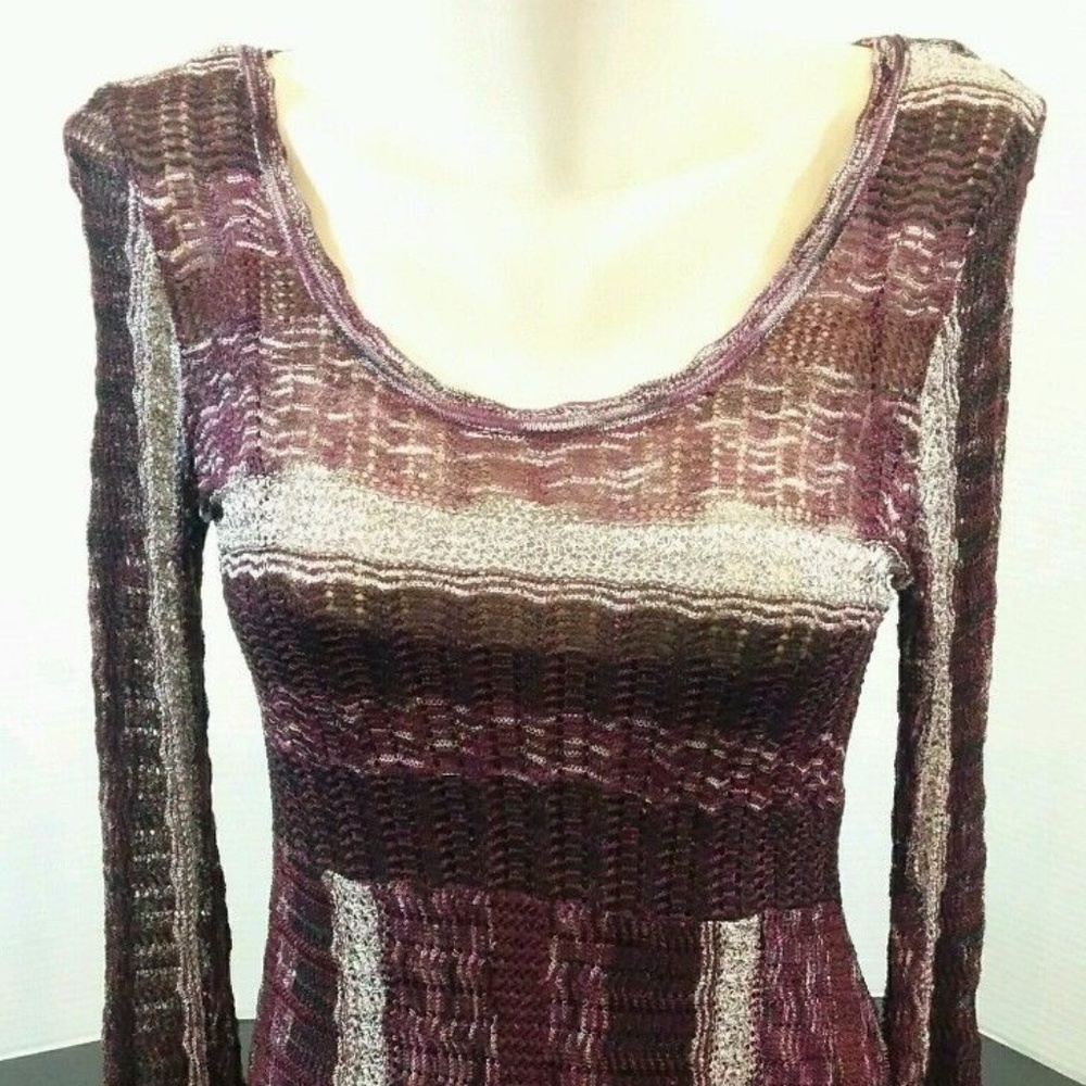 NWT INC Striped Knit Dress Burgundy Scoop Neck Med - Picture 2 of 8