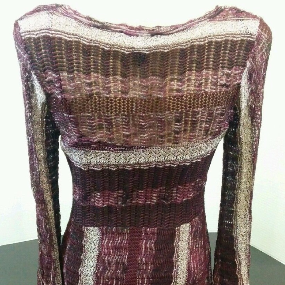NWT INC Striped Knit Dress Burgundy Scoop Neck Med - Picture 6 of 8