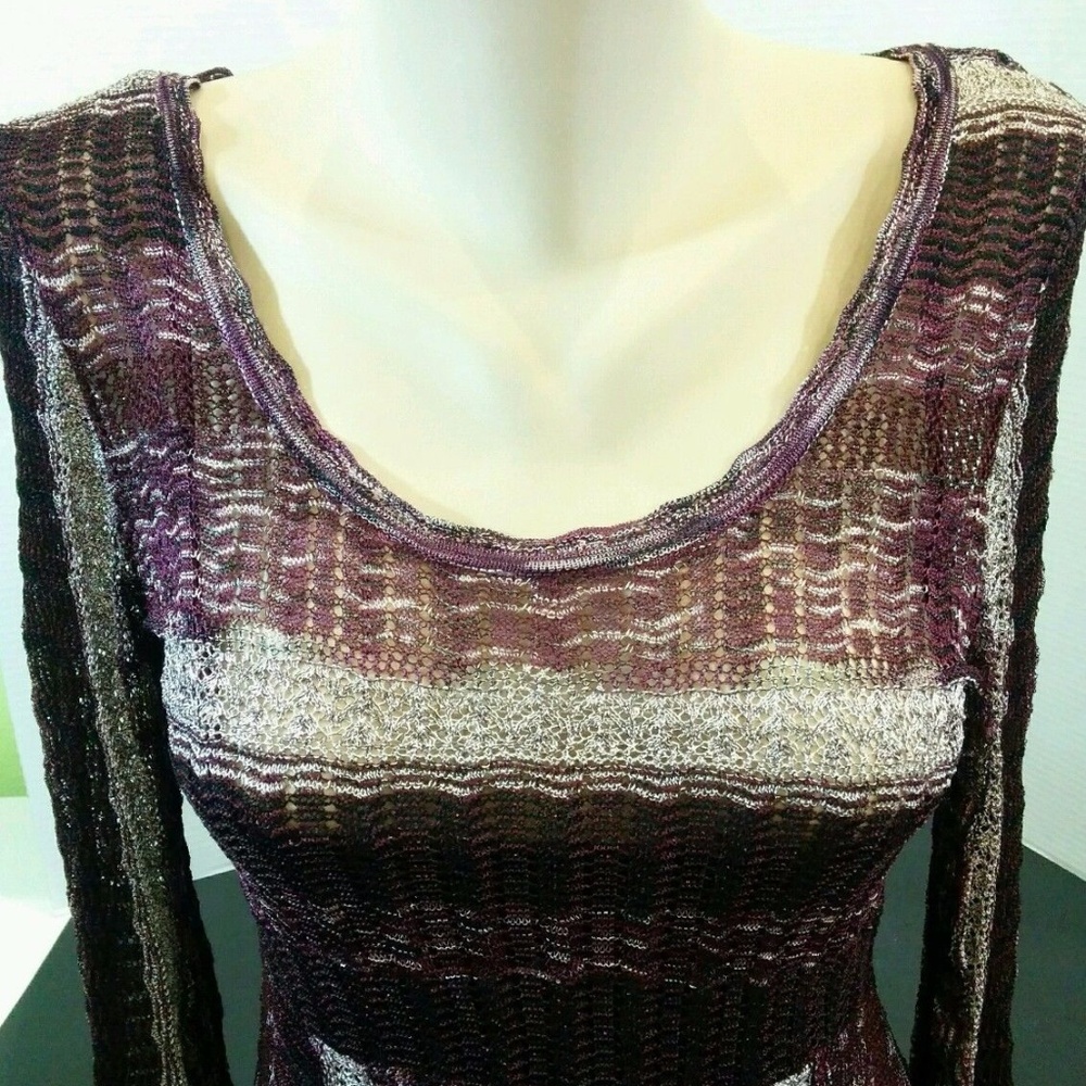 NWT INC Striped Knit Dress Burgundy Scoop Neck Med - Picture 3 of 8