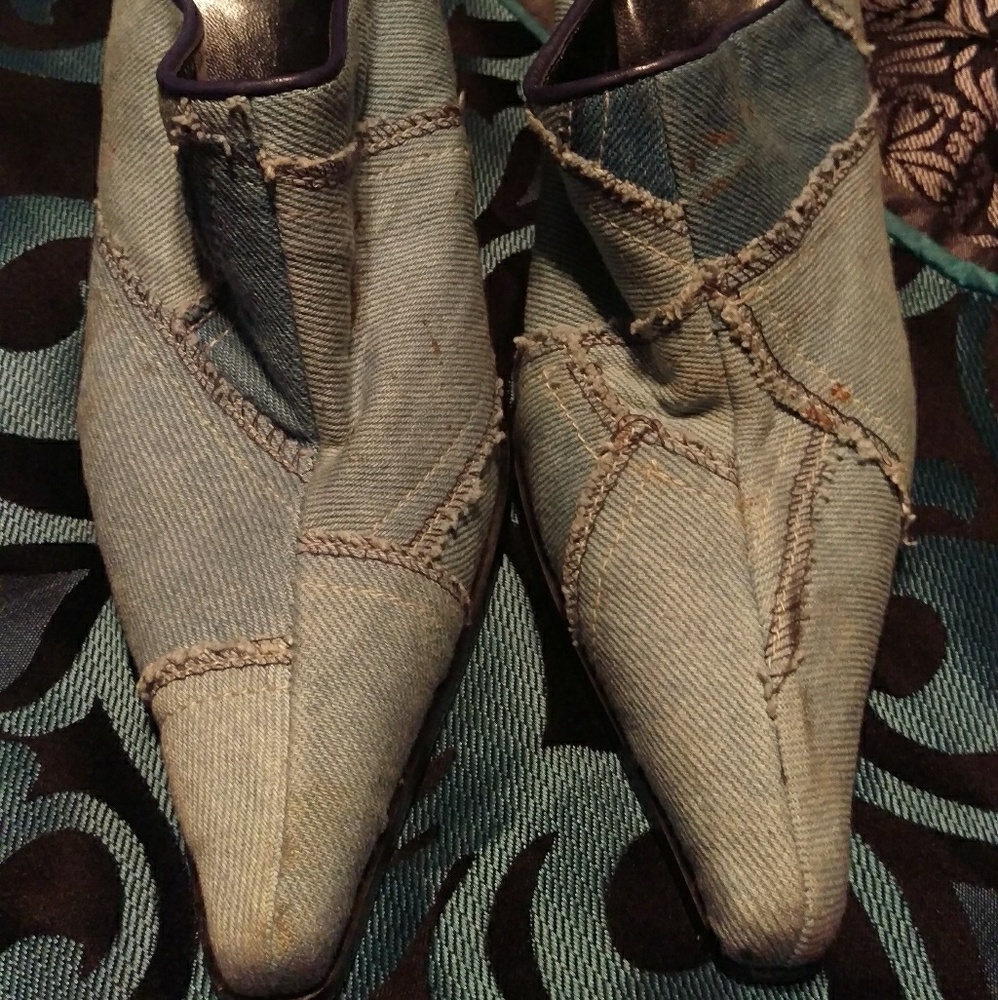 Denim Patch Work Boot Styled Mules