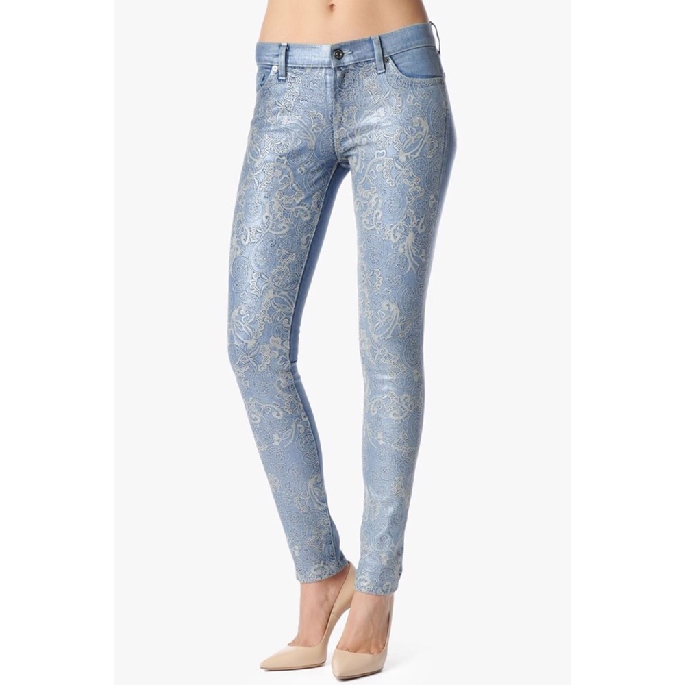 7Jeans (NWOT) Skinny In Embroidered Metallic Denim