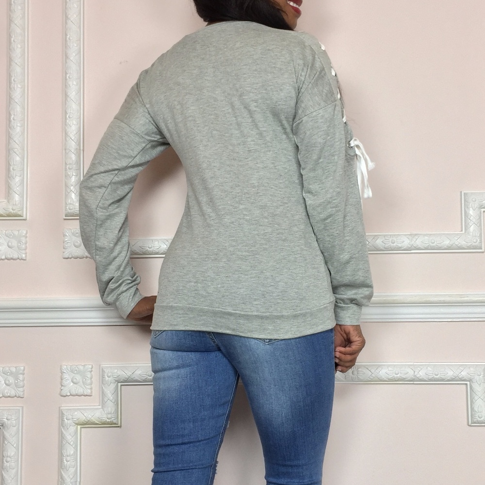 Cute Sexy casual lace up sleeve top sweatshirt - Picture 7 of 7