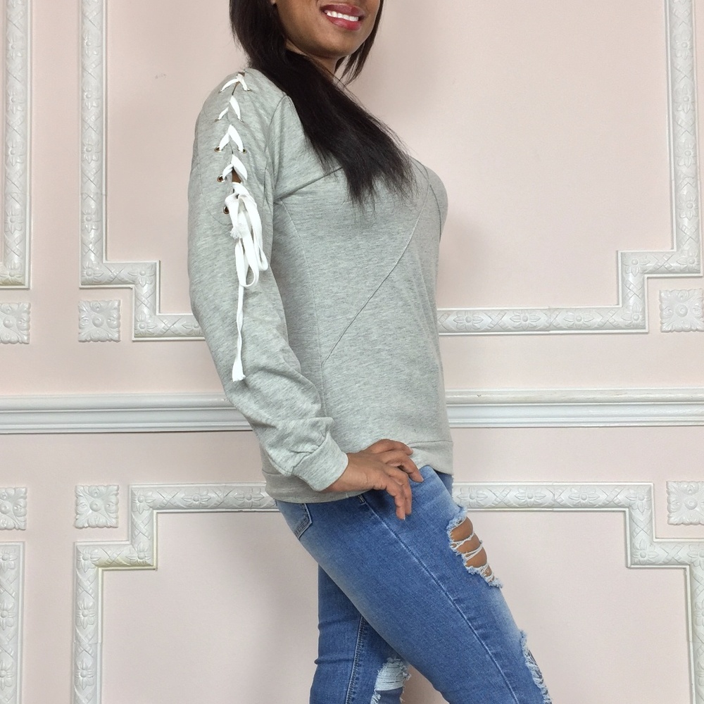 Cute Sexy casual lace up sleeve top sweatshirt - Picture 3 of 7