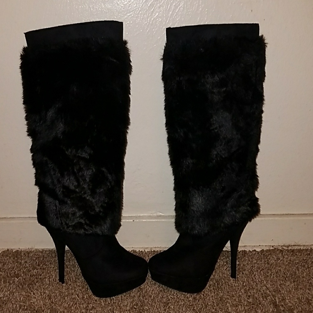 High heel faux fur boots