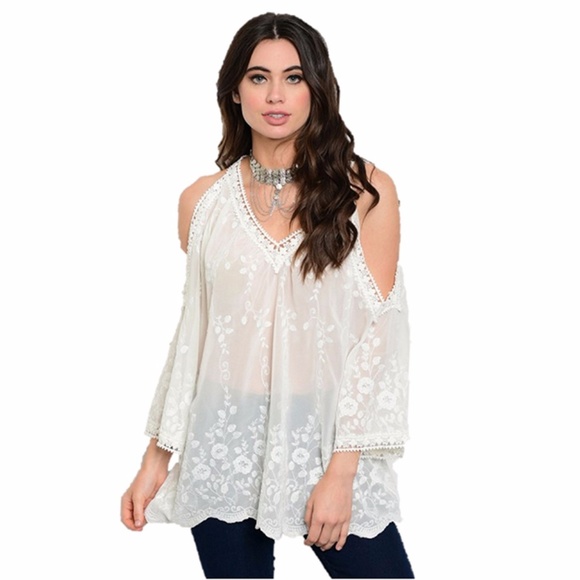 Ivory Gypsy Victorian Embroidered Lace Tunic Top - Picture 2 of 7