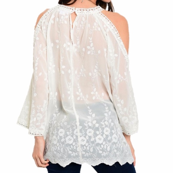 Ivory Gypsy Victorian Embroidered Lace Tunic Top - Picture 3 of 7