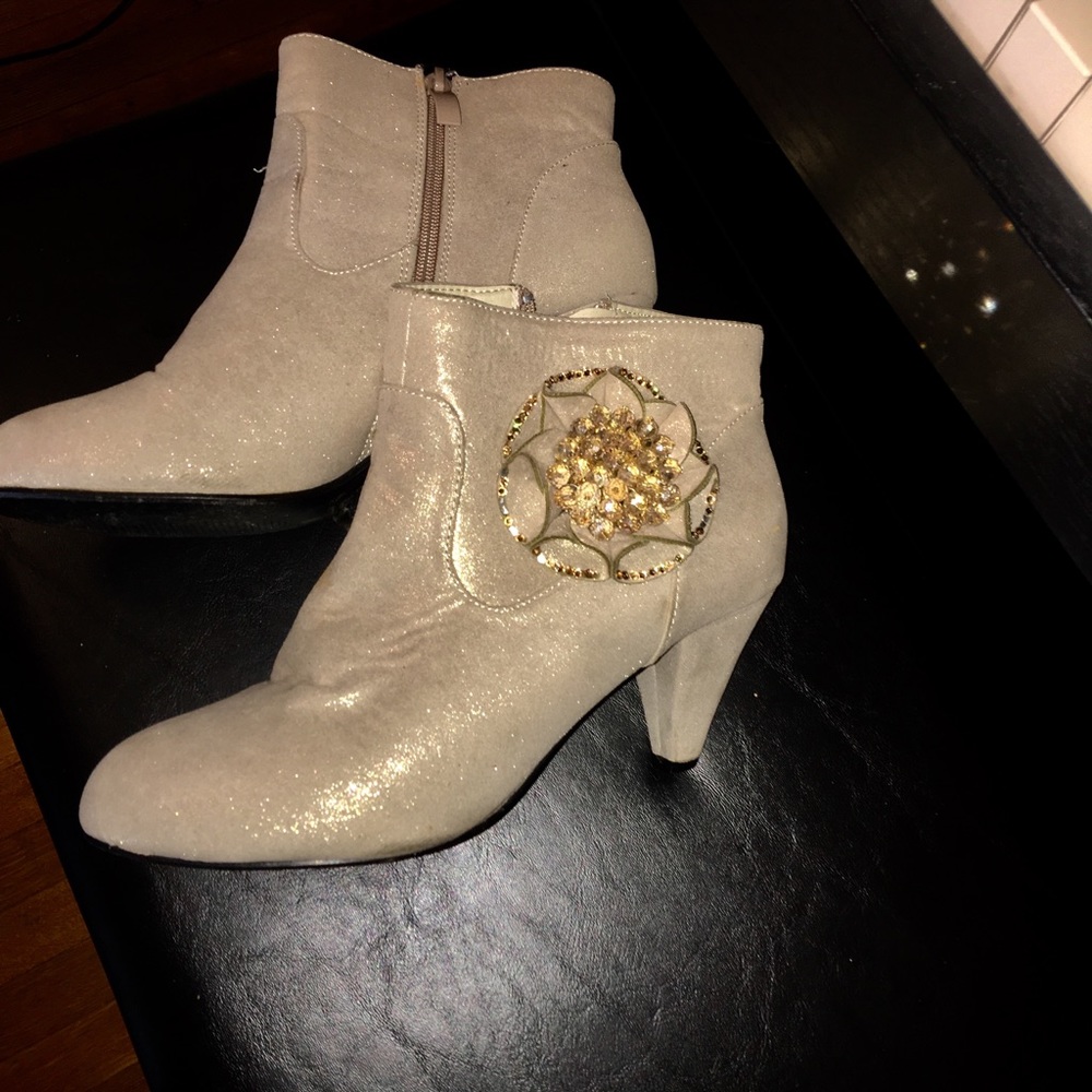 Metallic gold ankle boots with 2” heels