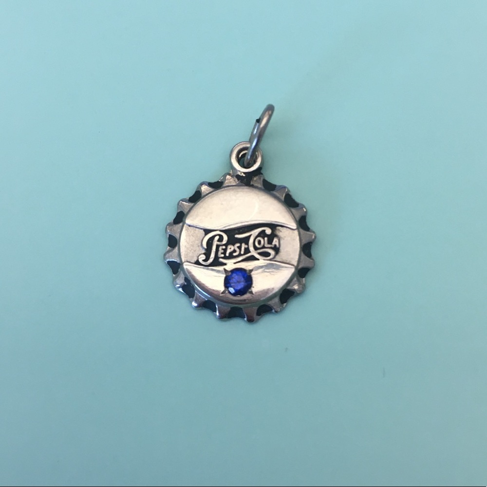 Pepsi cola silver charm with blue sapphire