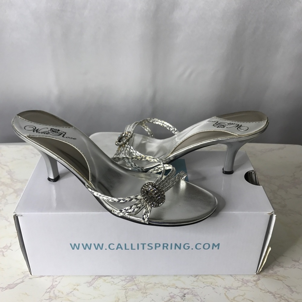 Wild Rose Metallic Short Heel Sandals