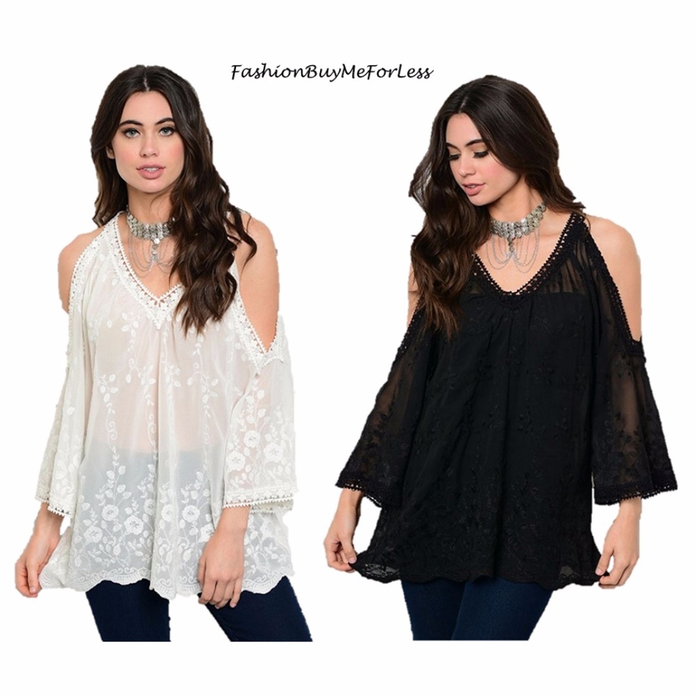 Black Gypsy Victorian Embroidered Lace Tunic Top