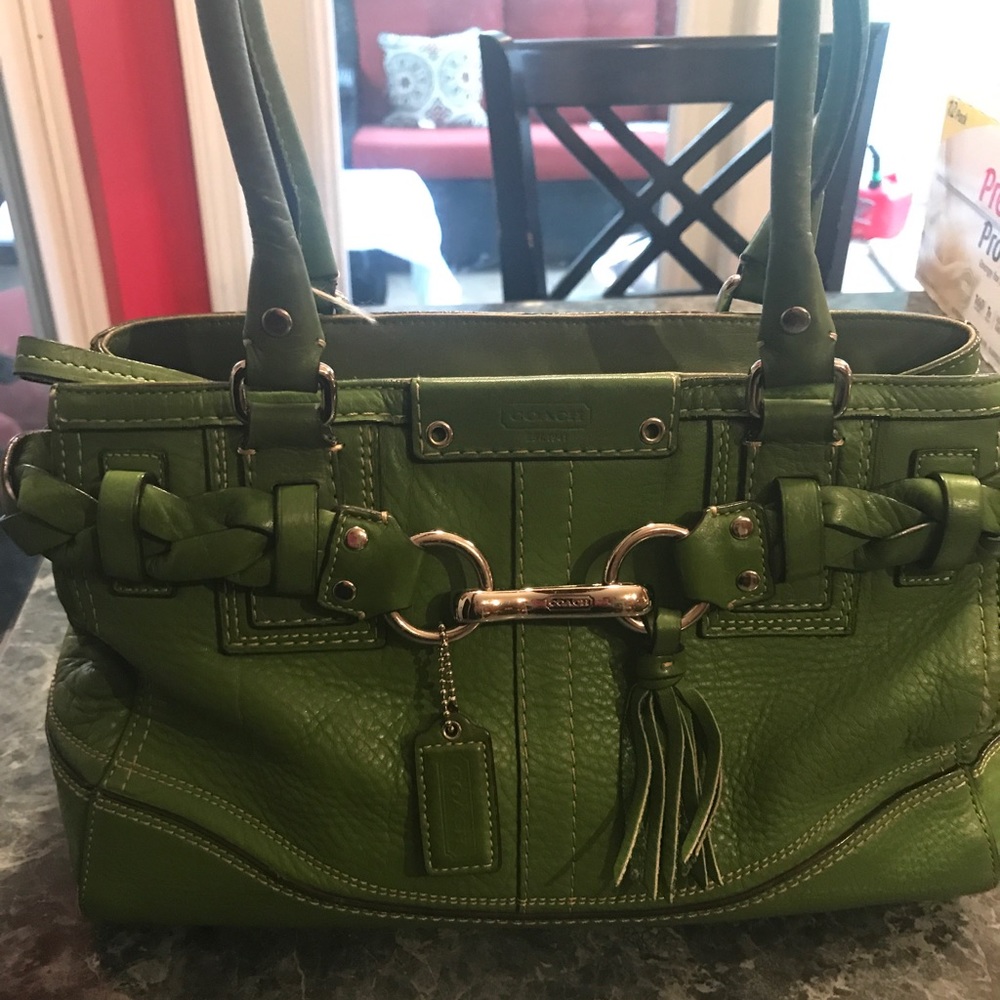 Coach Green leather Hampton bag purse Satchel