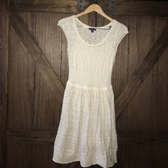 Sparkly Creme Colored Crocheted Skater Dress! - Picture 1 of 3