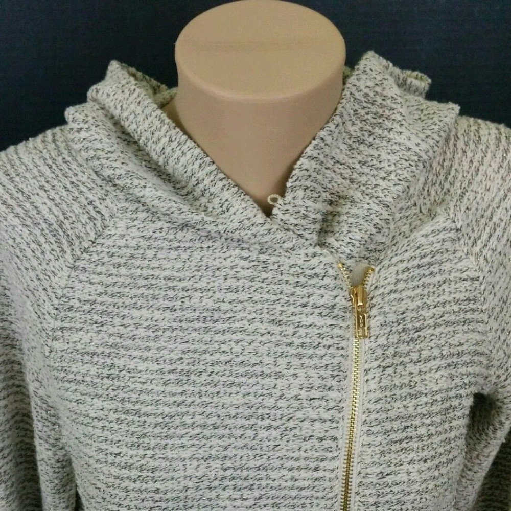 Sold INC Metallic Asymmetric Zipper Hooded Jacket - Picture 3 of 7