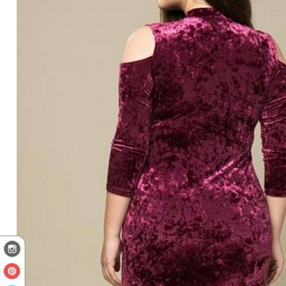 NWT Burgandy Crushed Velvet cold shoulder dress - Picture 2 of 6