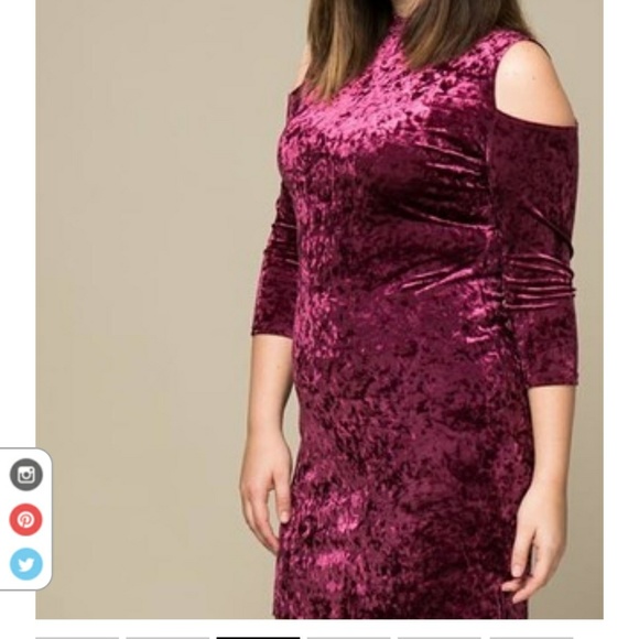 NWT Burgandy Crushed Velvet cold shoulder dress - Picture 3 of 6