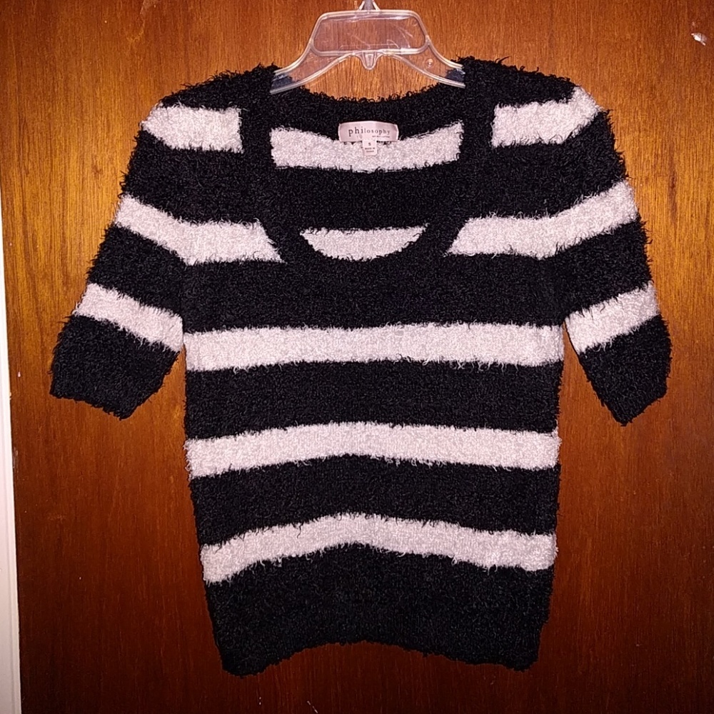 FINAL SALE Philosophy black and white fuzzy sweater