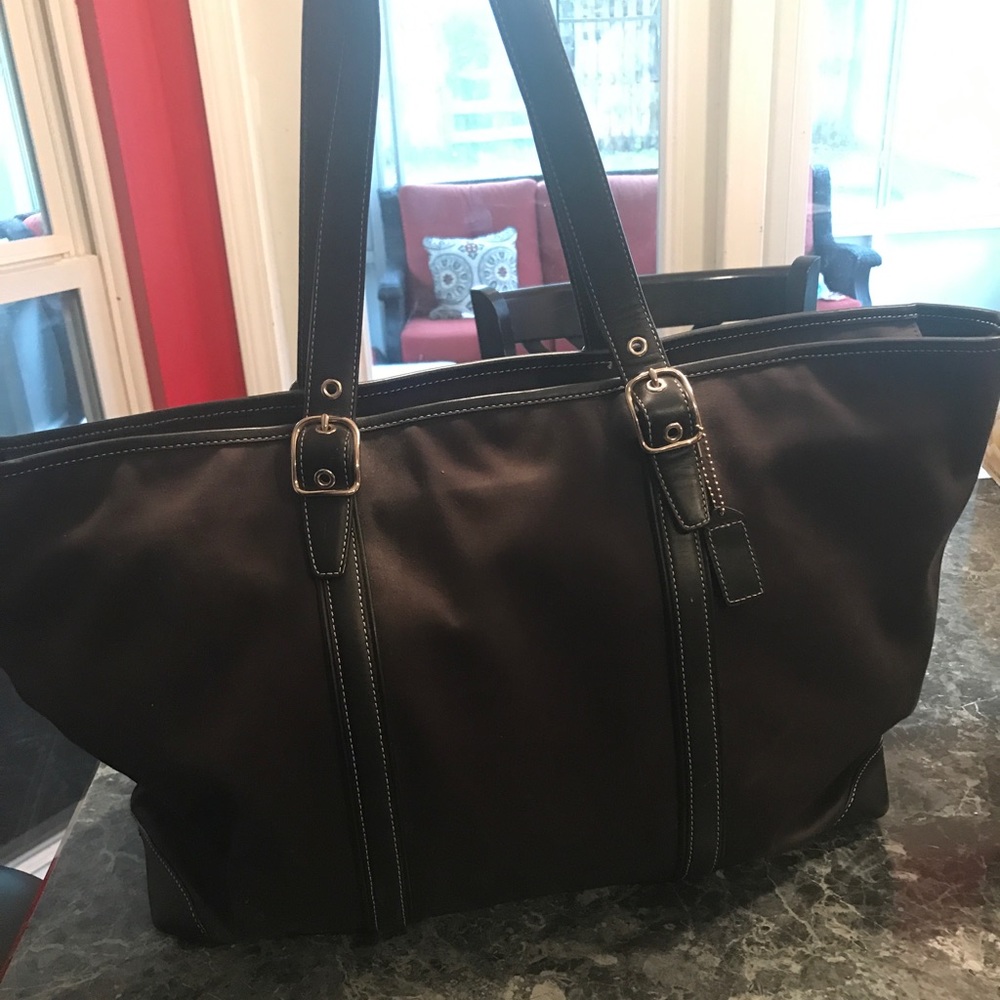 Huge black Coach carry on purse bag tote