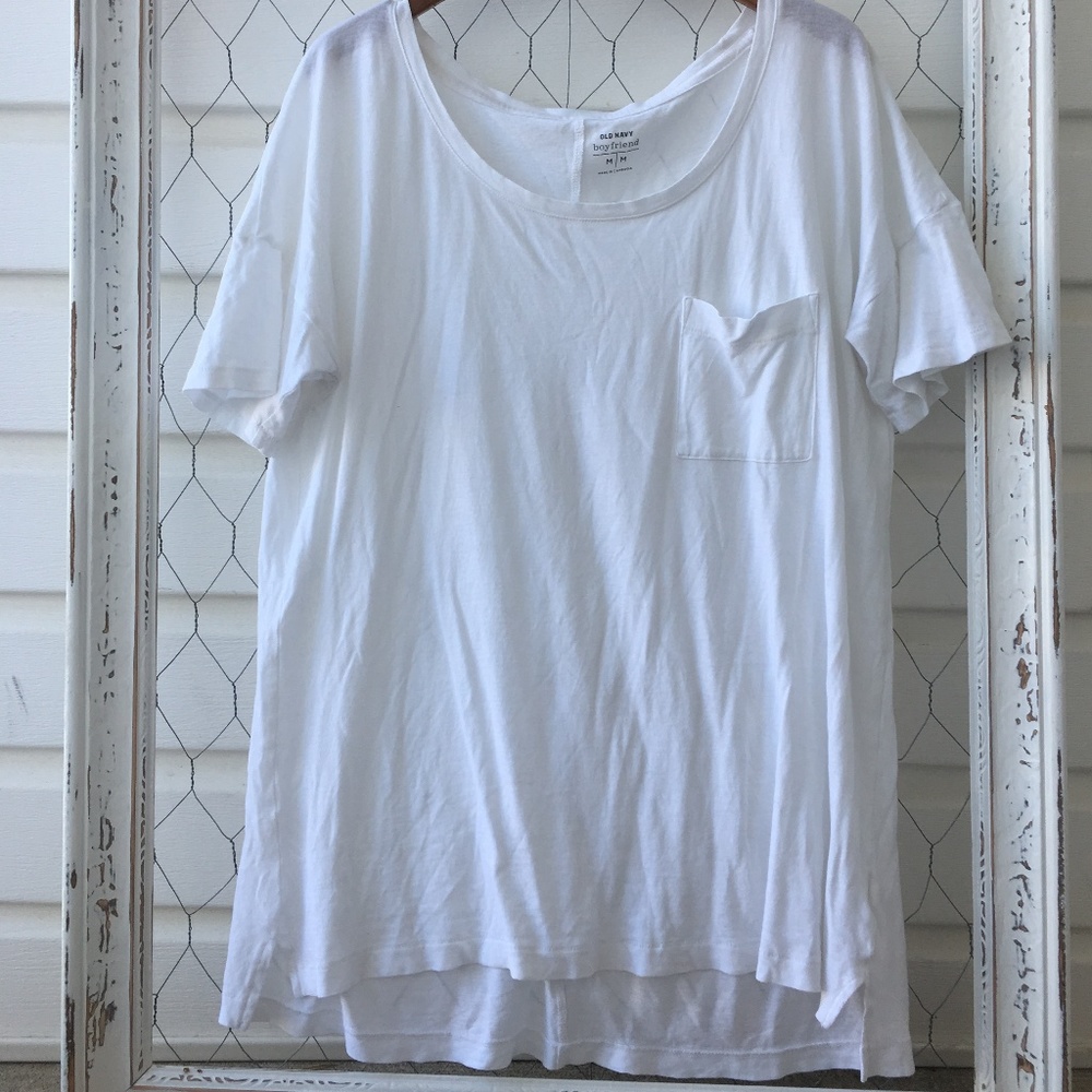White Boyfriend Old Navy Pocket Tee