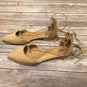 Tan Pointed Toe Wrap Flats