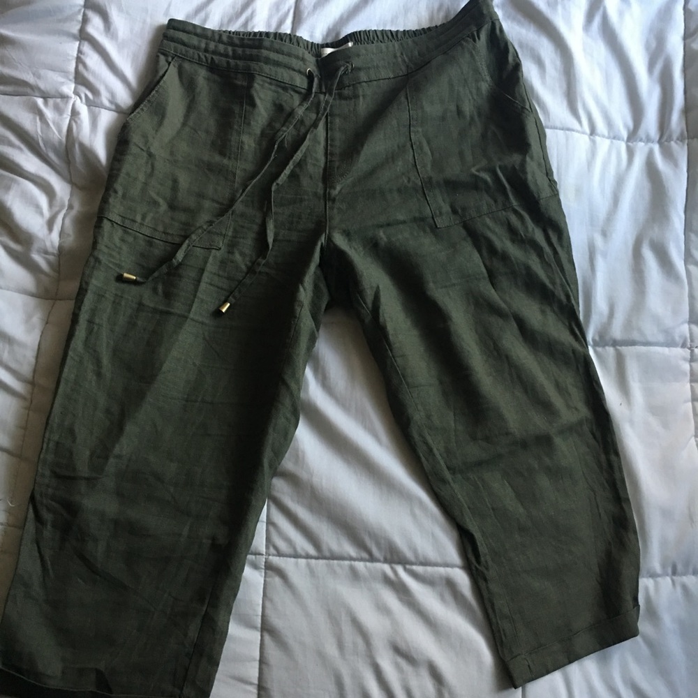 Drawstring Linen Army Green Capris