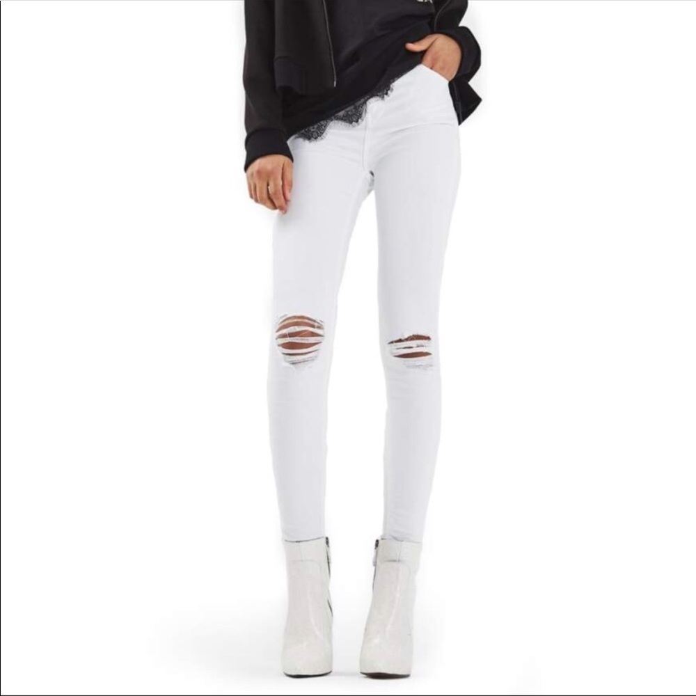 Topshop ripped Jamie white jeans