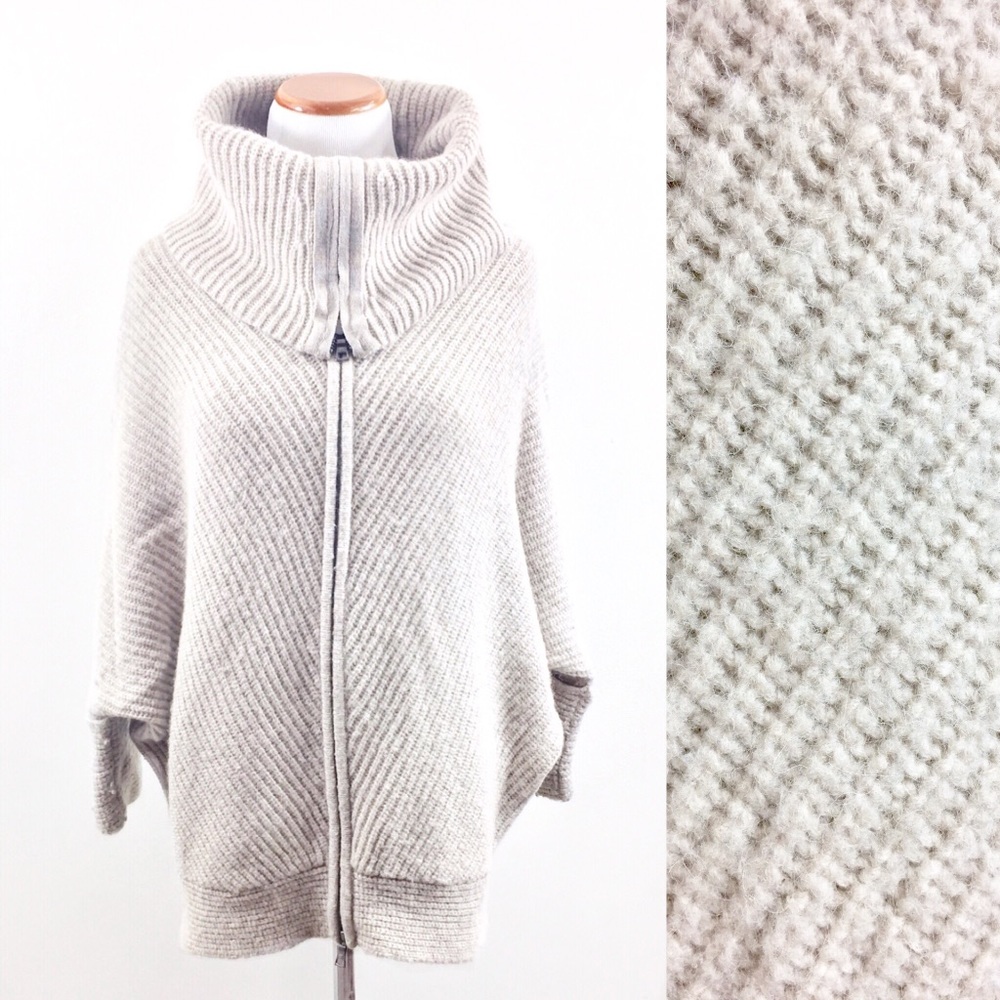 BCBG MAXAZRIA Beige/Tan Wool Zip Dolman Sweater