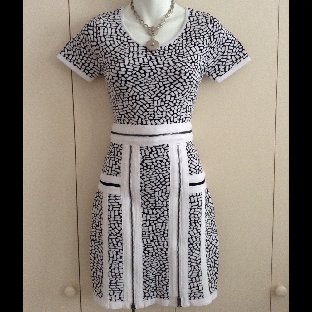 Black & White Triple-Zipper Sheath Dress