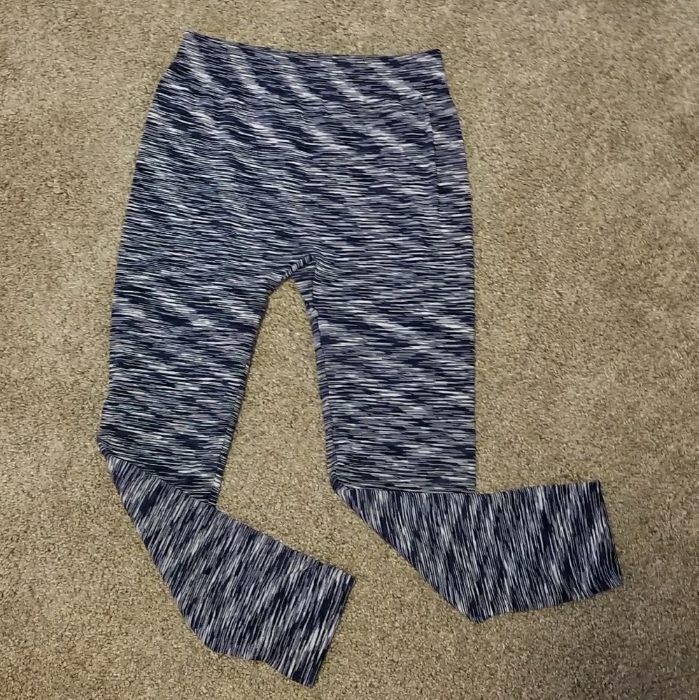 Fleece lined blue striped leggings