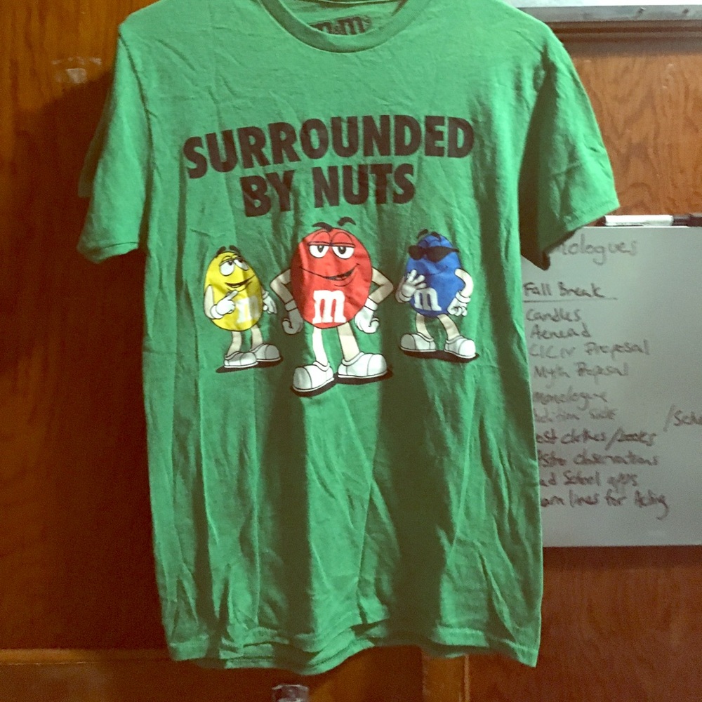 Green m and m t shirt