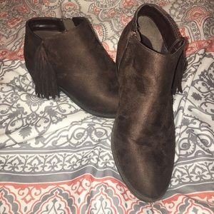 Brown fringe ankle booties