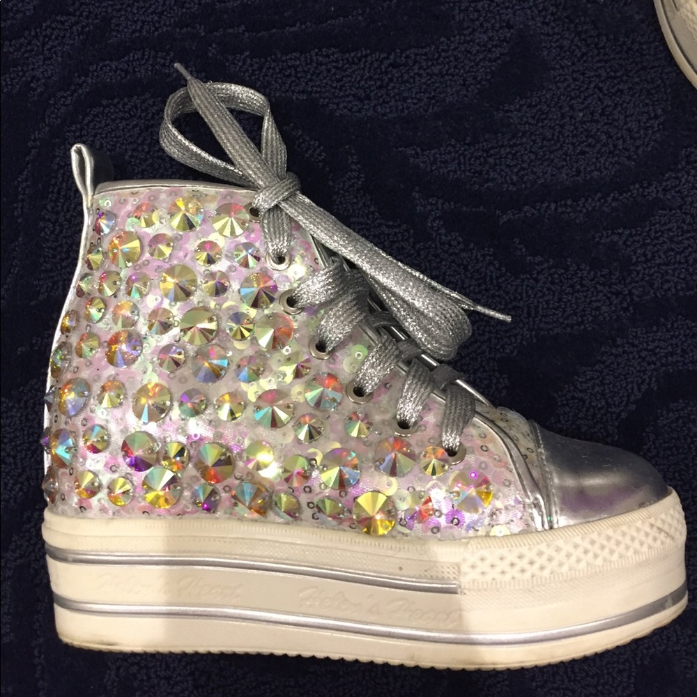 Sequined sneaker wedges