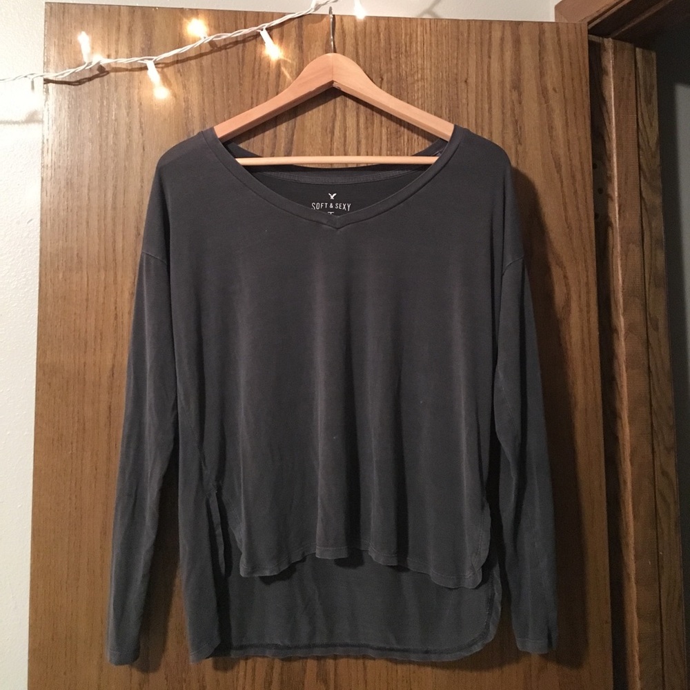 Dark grey long sleeve top AEO