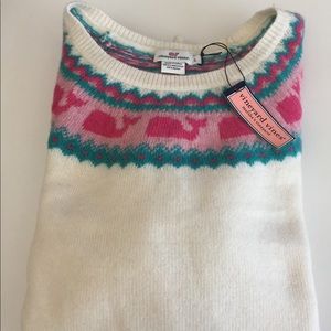Vineyard Vines Cream Sweater w/Pink Whales NWT L