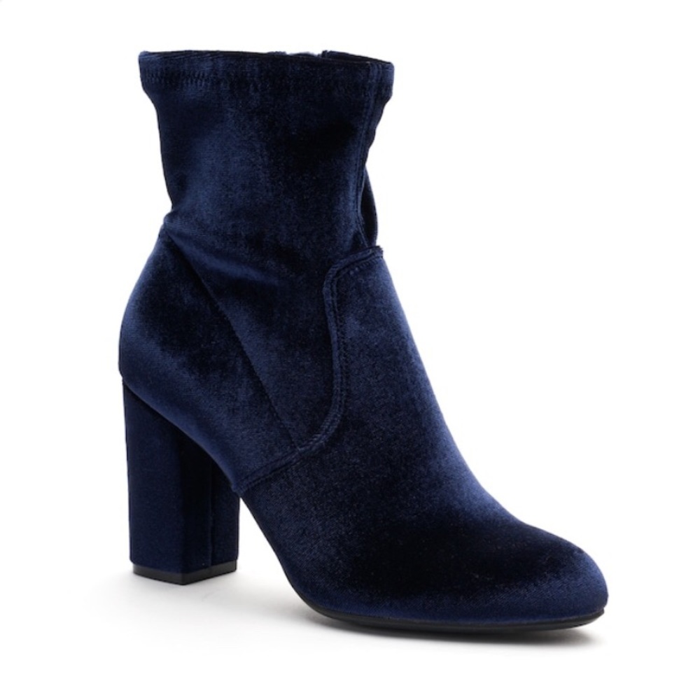 Velvet Blue Heeled Ankle Boots