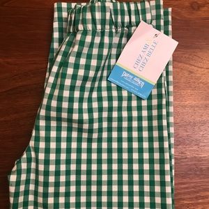 Green and white gingham check unisex cotton pants