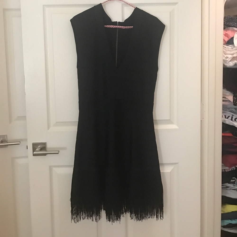 French connection fringe black dress size 12