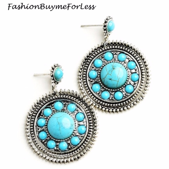 Silver BOHO Museum Medallion Gemstone Drop Earring - Picture 1 of 5