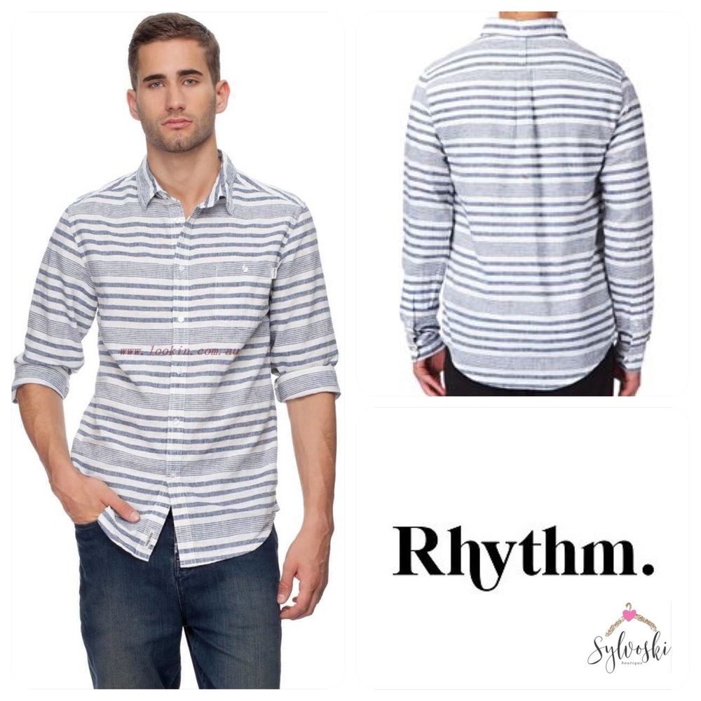 🆕Rhythm Men's Kramer Long Sleeve Shirt NWT - Picture 2 of 7