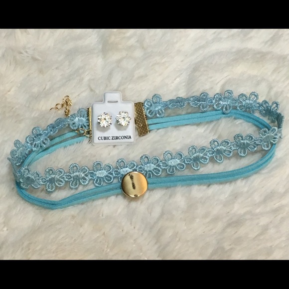 Double Choker set with cubic zirconia earrings - Picture 1 of 1
